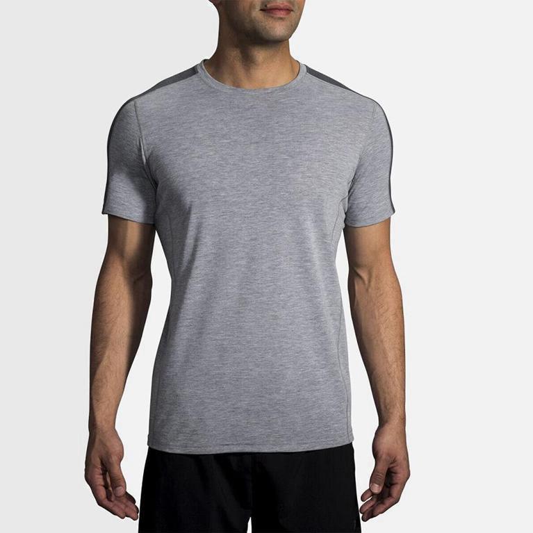 Brooks Distance Camiseta De Corrida Manga Curta Homem Cinzentas (12063OVQK)